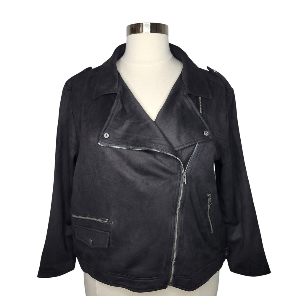 White Birch Motorcycle Jacket Faux Suede Black NEW Boutique Plus Curvy 1X